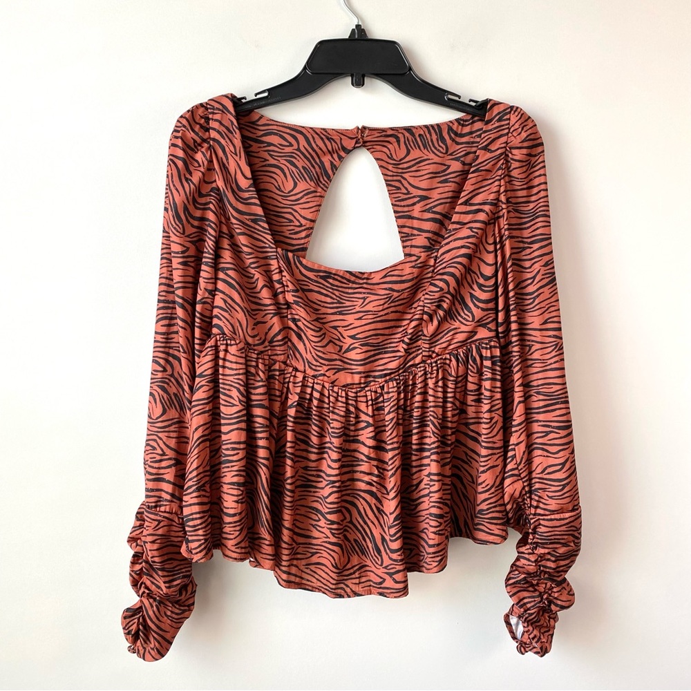 Free People Tiger Print Peplum Blouse S - Picture 3 of 13